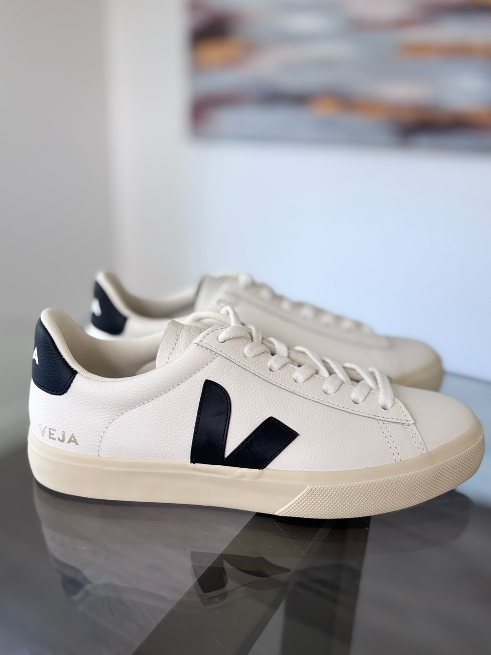 VEJA Campo Black White Leather Sneakers Women's Size 9 NIB